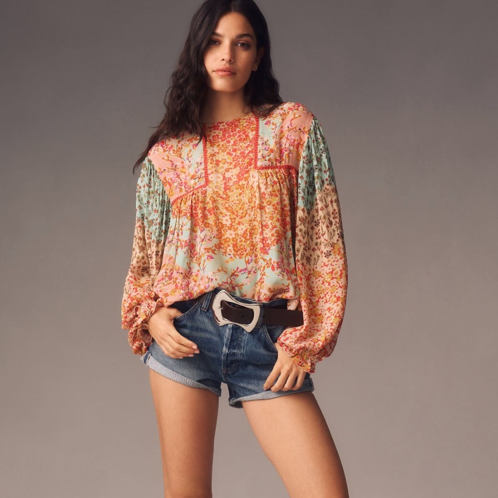 Bl-nk Miranda Peasant Blouse S Anthro Light Orange